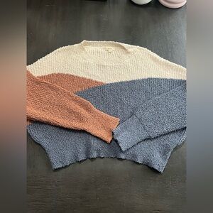 DEBUT cropped Sweater Large Color Blocked Neutral Pullover Casual